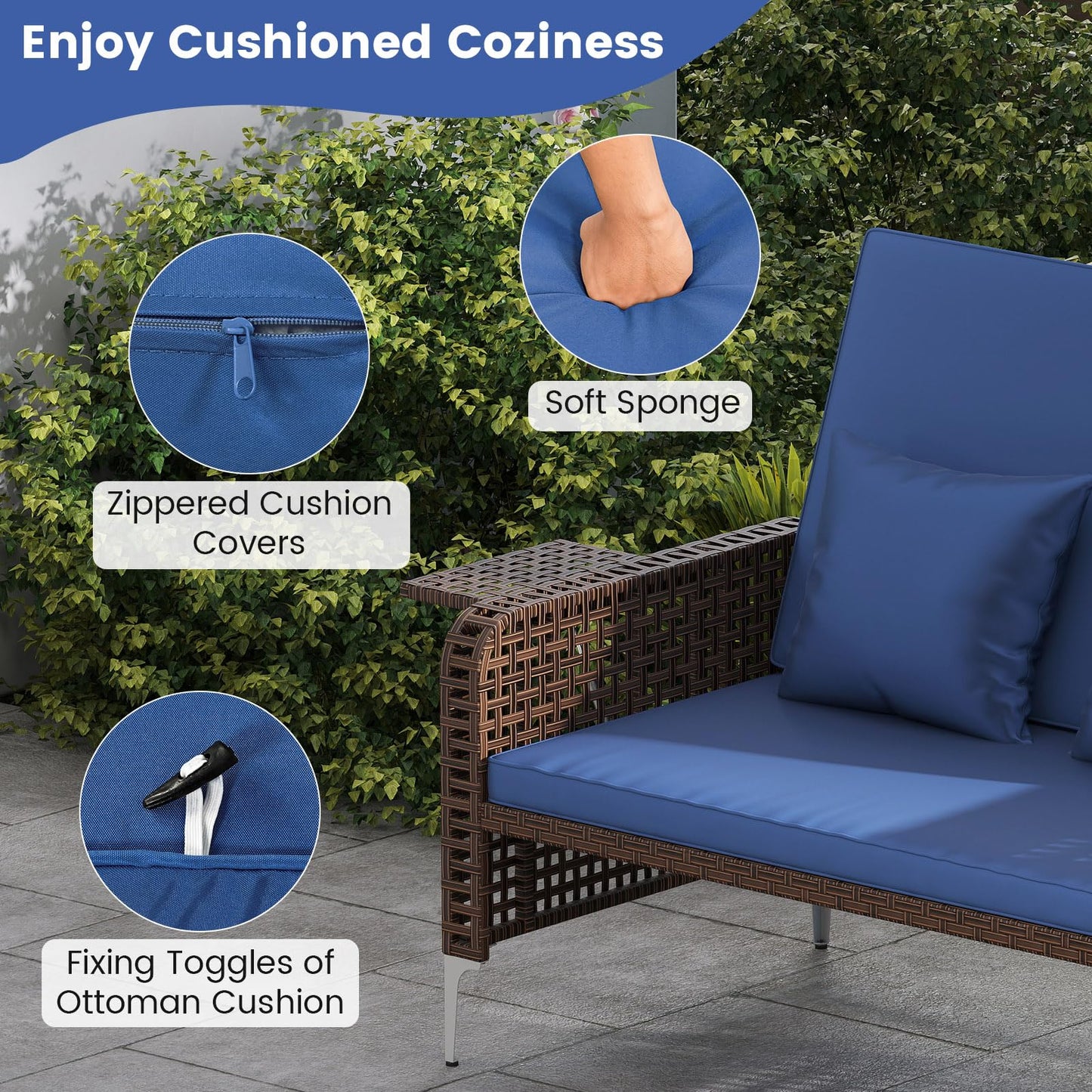 Tangkula Patio Rattan Daybed with 4 Level Adjustable Backrest