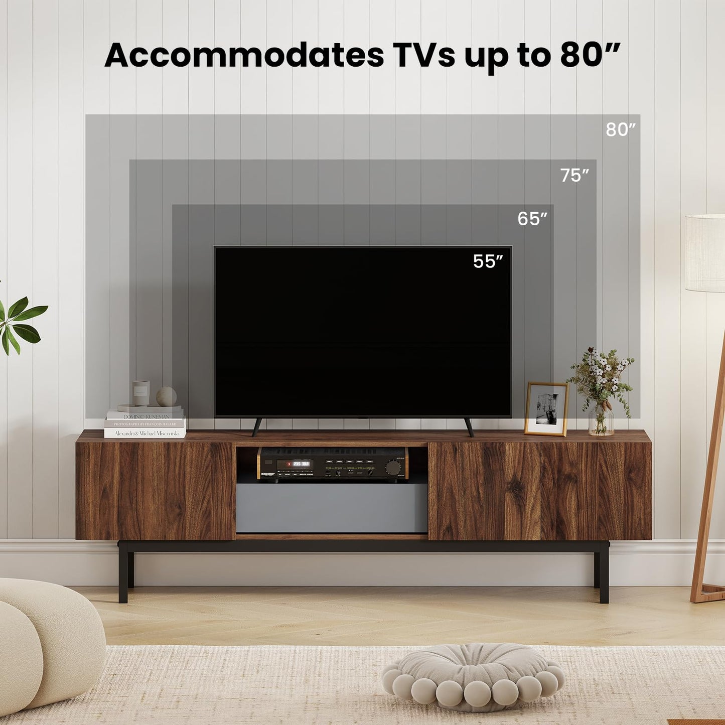 Meuble TV Tangkula moderne du milieu du siècle jusqu'à 80 pouces avec tiroir