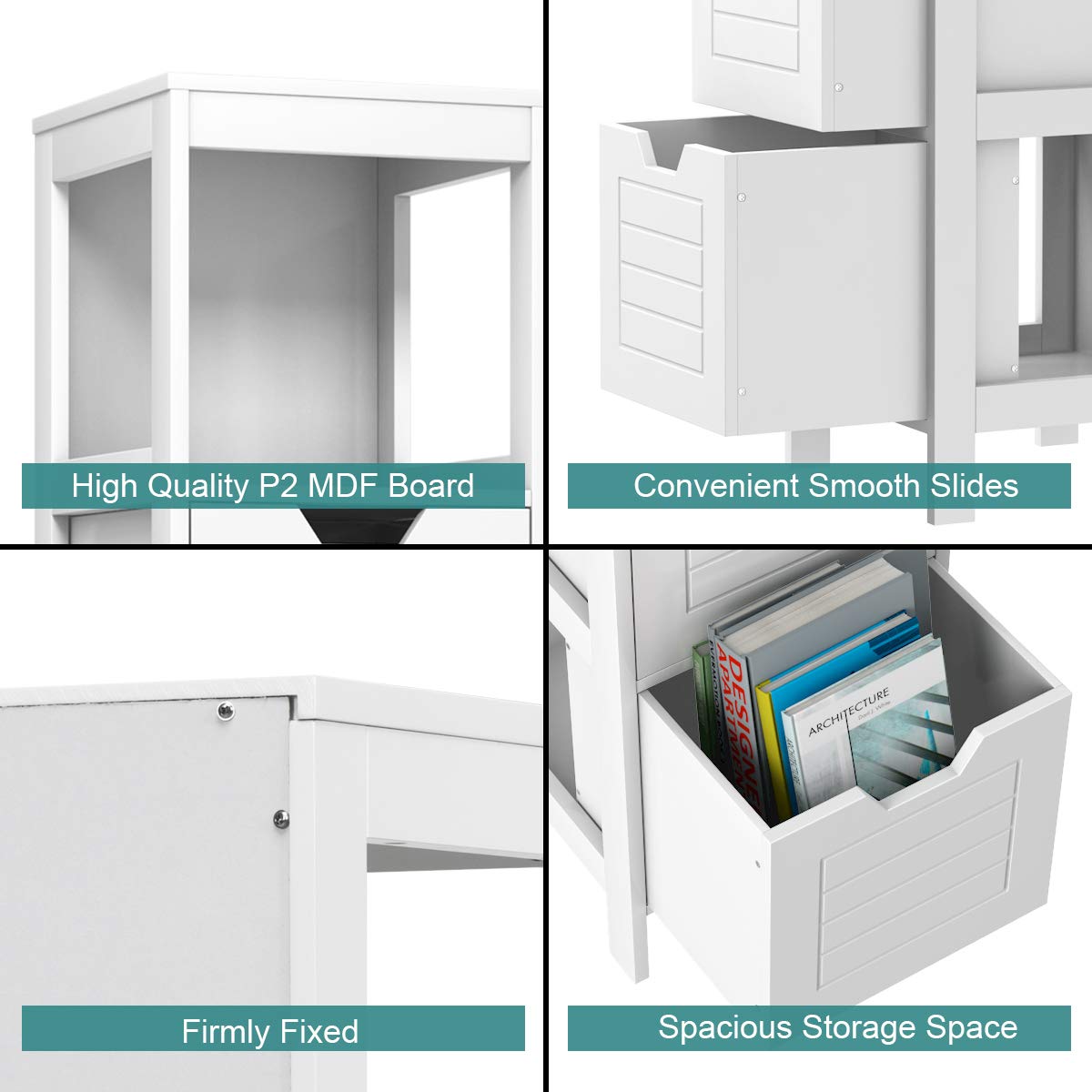 Tangkula Bathroom Floor Cabinet, Multifunctional Wooden Storage Cabinet with 2 Adjustable Drawers