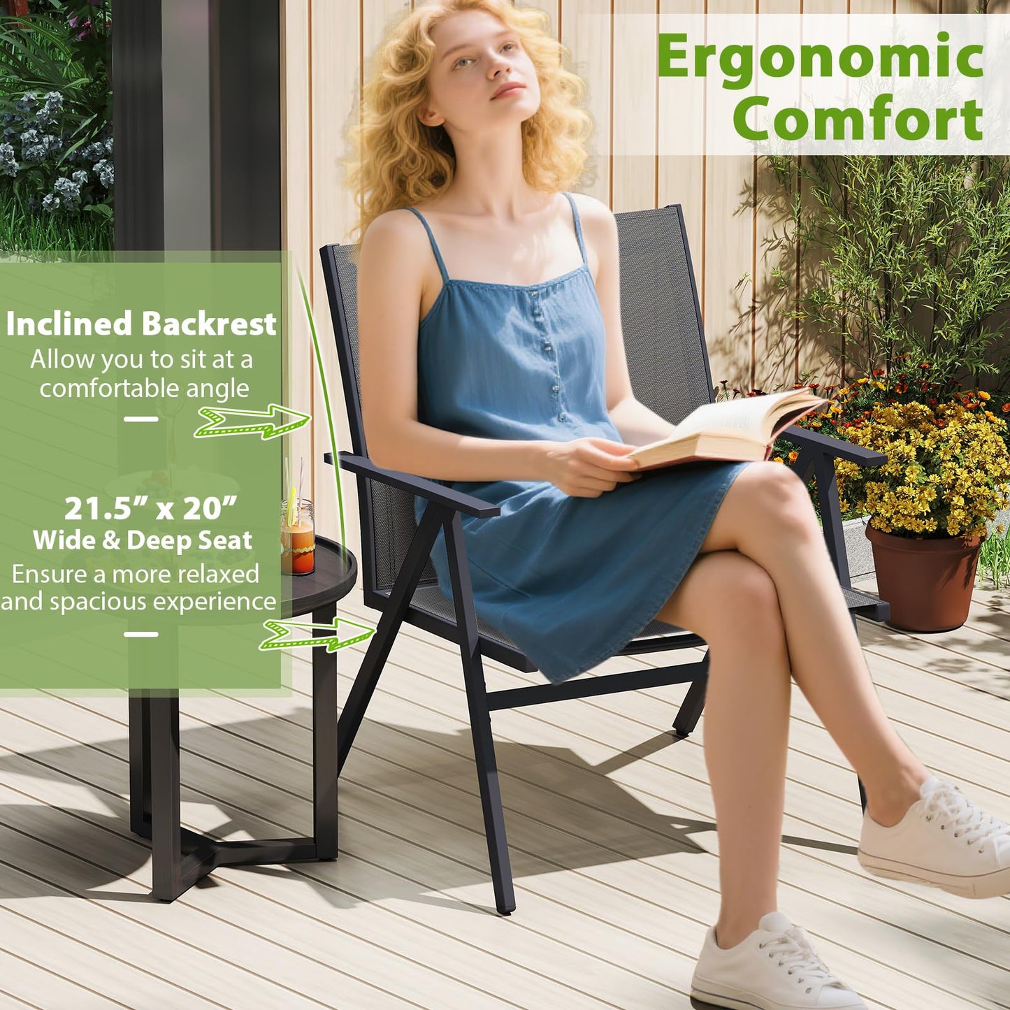Tangkula Patio Chairs Set of 2/4 with Breathable Mesh Fabric and Metal Frame