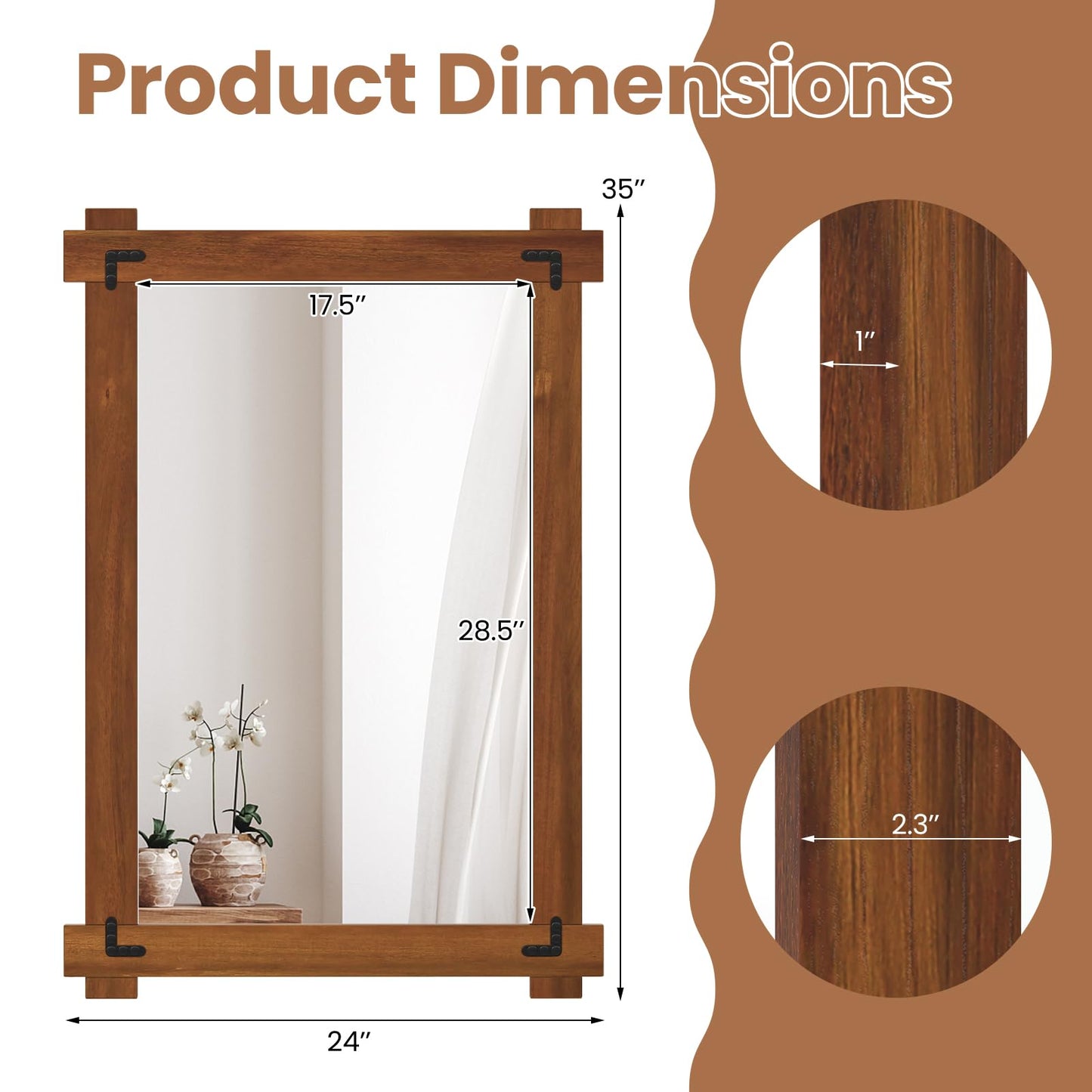 Tangkula Wood Framed Mirror