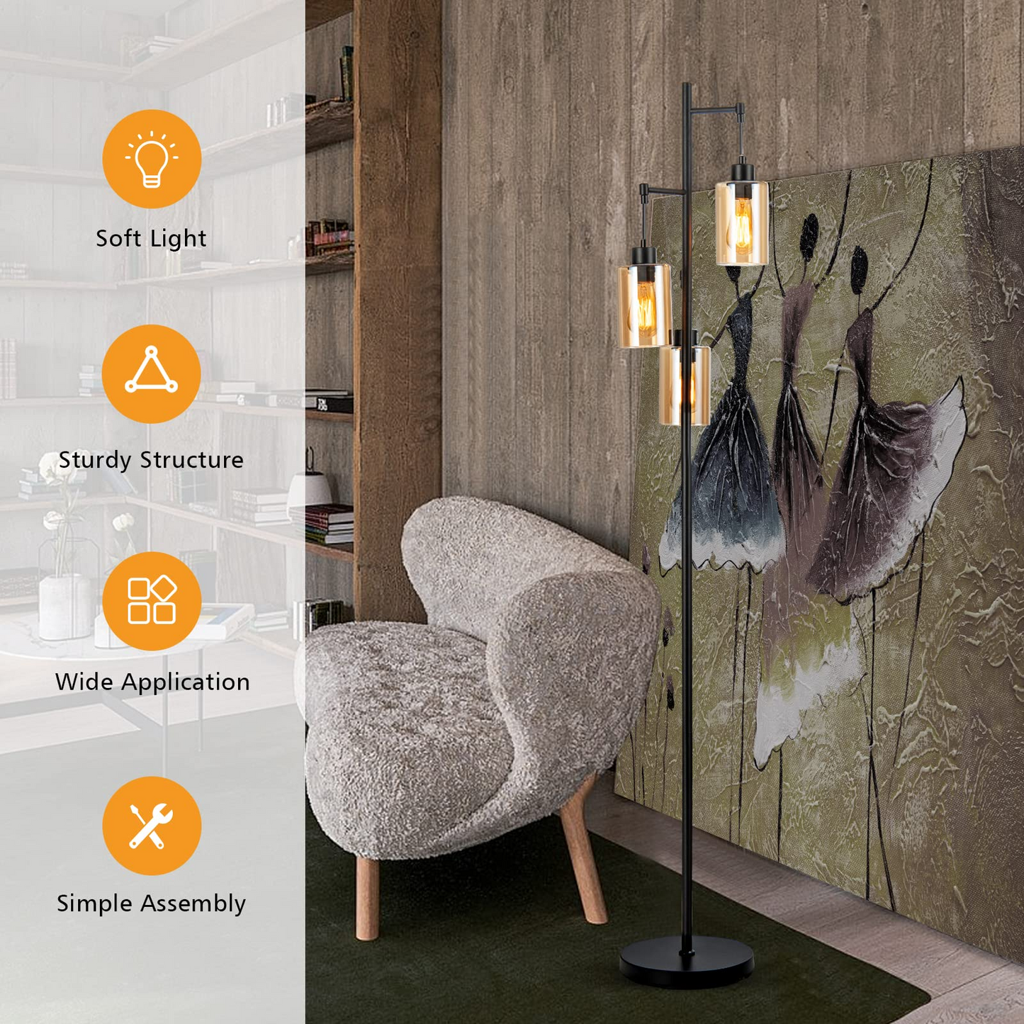 Tangkula 3 Lights Floor Lamp, Retro Floor Lamp