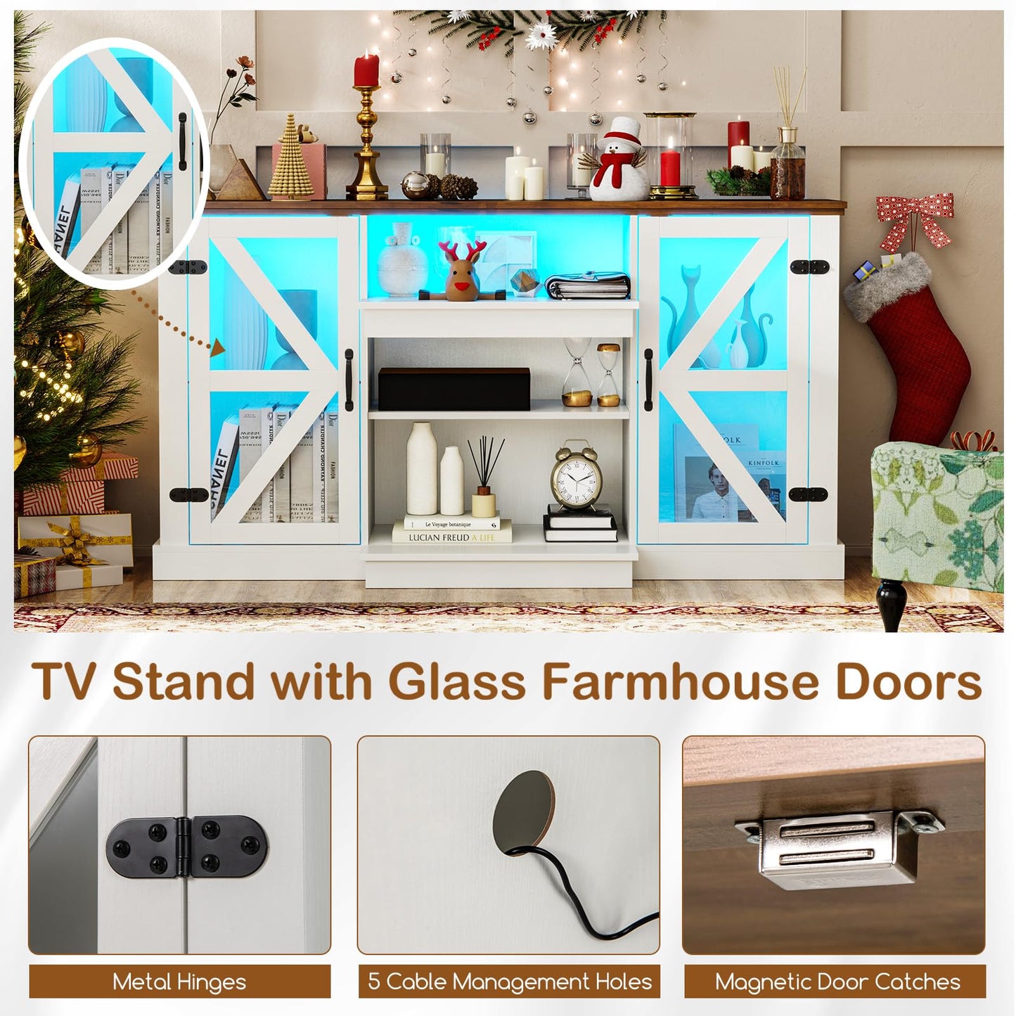 Tangkula Farmhouse LED TV Stand for TV up to 65 Inch