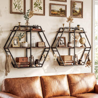 Tangkula 3-Tier Geometric Bookcase with 4 S-Shaped Hooks & Heavy Duty Metal Frame