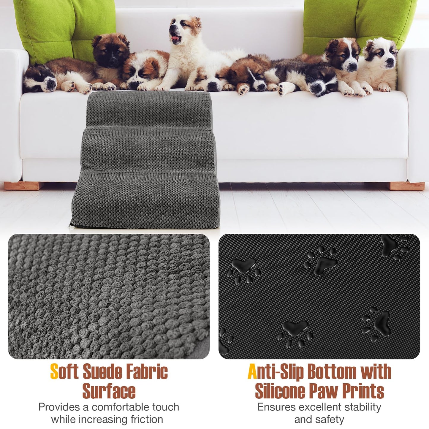 Tangkula Foam Dog Stairs for High Beds, Extra Wide & Deep Pet Ramp