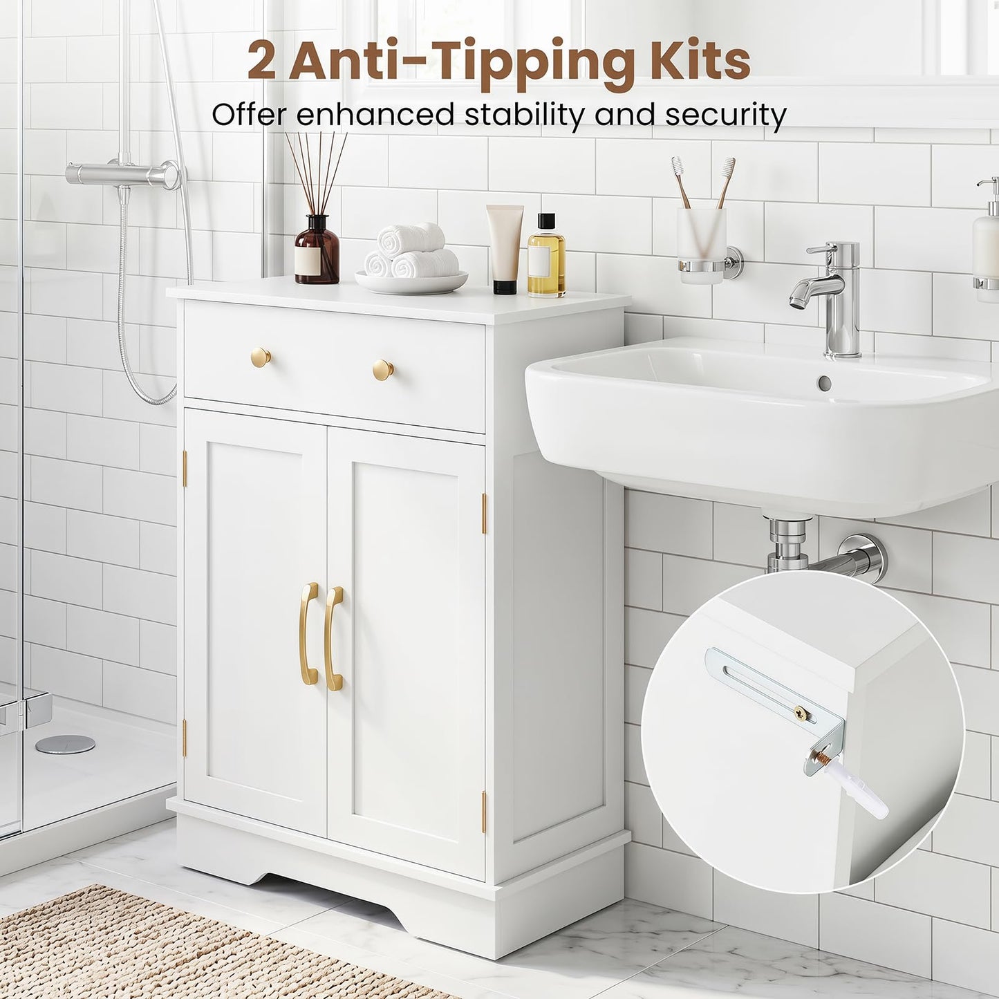 Tangkula Bathroom Floor Cabinet for Living Room