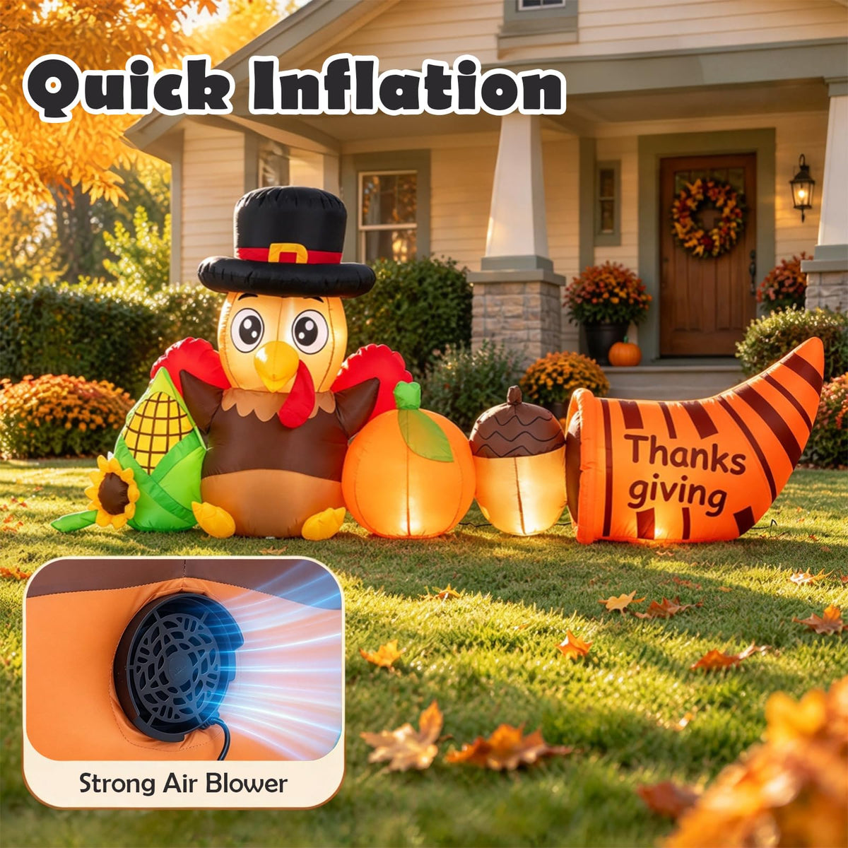 Tangkula 8.3 FT Thanksgiving Inflatable Turkey with Built-in LED Lights