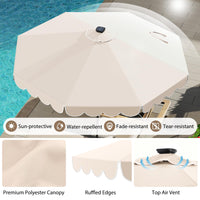 Tangkula 10FT Solar LED Patio Umbrella 2-Tiers Scalloped Outdoor Table Market Umbrella
