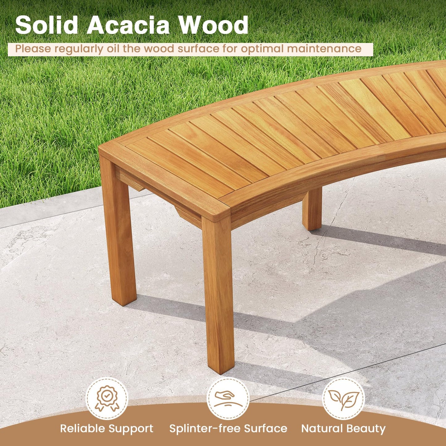 Tangkula Outdoor Acacia Wood Curved Garden Bench（1/2/4/7）