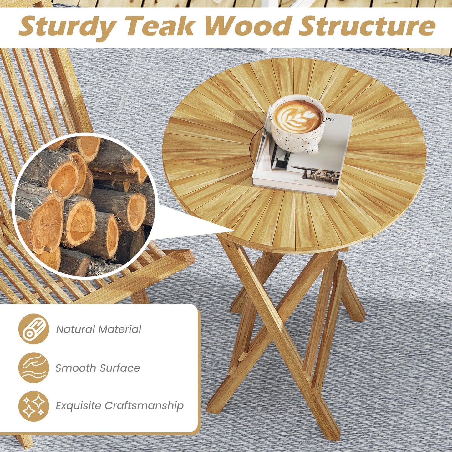 Tangkula Table d'appoint pliante de patio avec plateau à lattes et cadre en X
