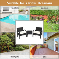 Tangkula 3 Piece Patio Conversation Set, Outdoor Rattan Sofa Set with White Seat Cushions & Coffee Table