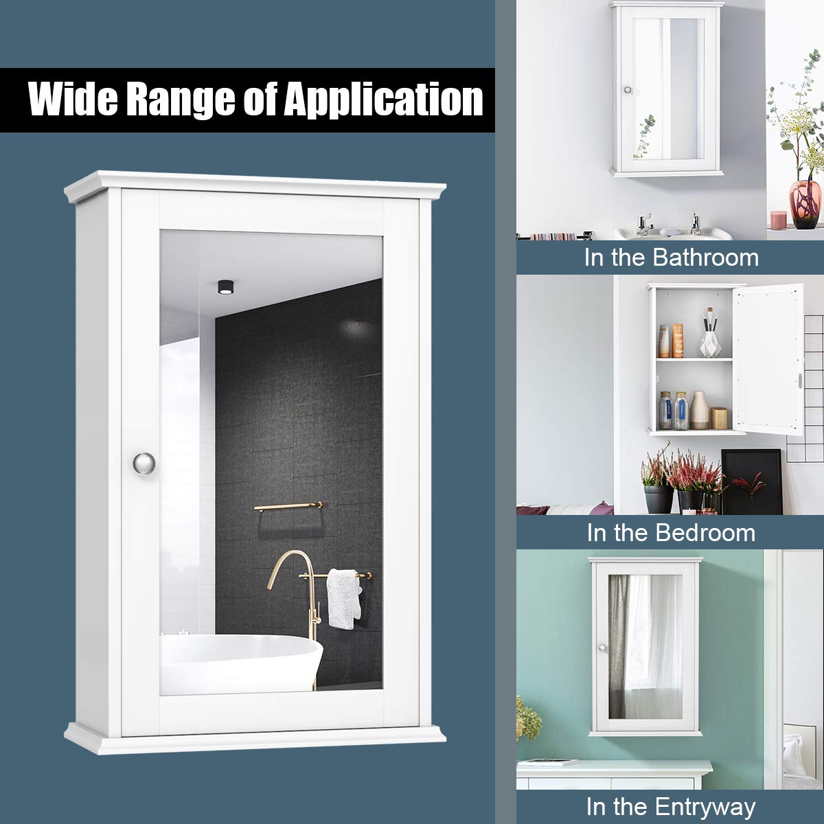 Tangkula Mirrored Bathroom Cabinet, Wall Mount Storage Cabinet with Single Door