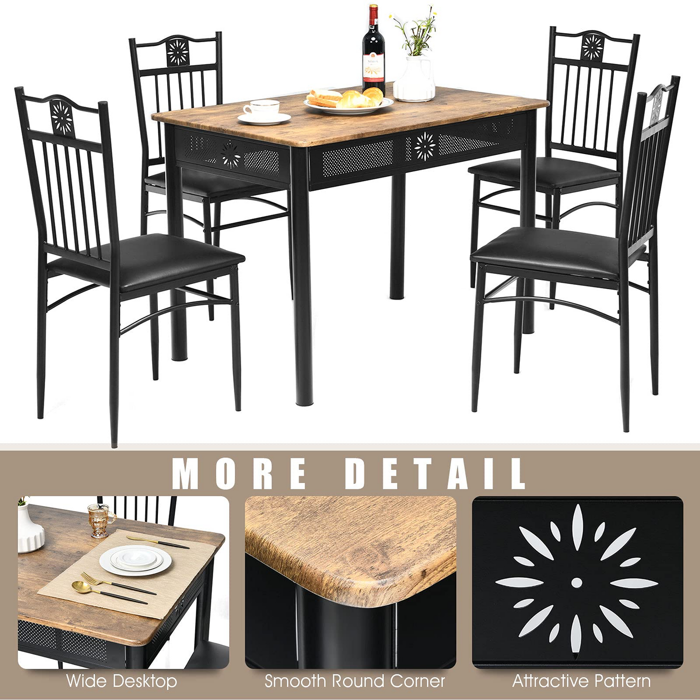 Tangkula 5 Pieces Dining Table and Chairs Set