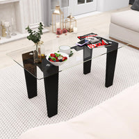 Tangkula Glass Coffee Table, 39.5 Inch Modern Rectangular Center Table with Solid Rubber Wood Leg(Rectangular, Black)