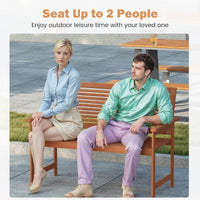 Tangkula Outdoor Wood Bench 2-Person Heavy Duty Patio Loveseat Chair