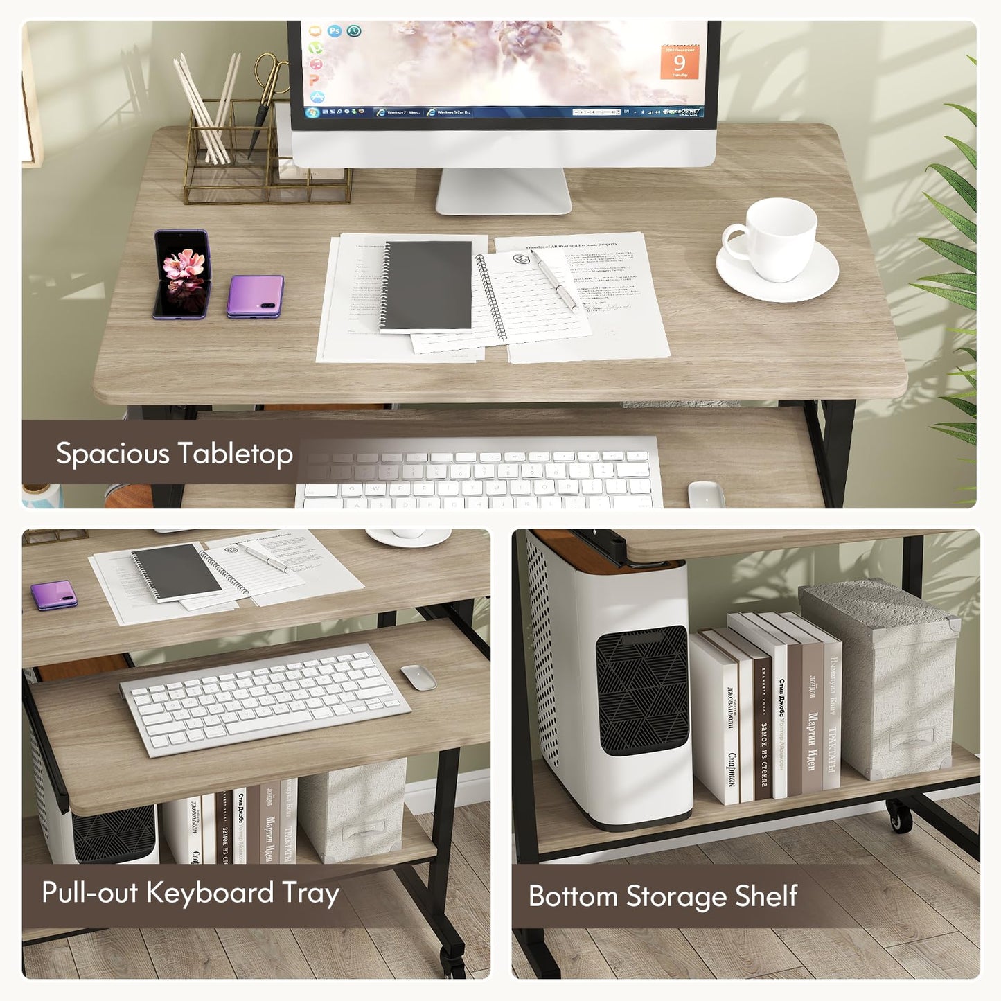 Tangkula Chariot de bureau roulant avec plateau pour clavier