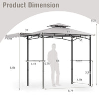 Tangkula 10.5x5 FT Grill Gazebo with Side Awning, 2-Tier Barbecue Gazebo with 2 Shelves, 12 Hanging Hooks