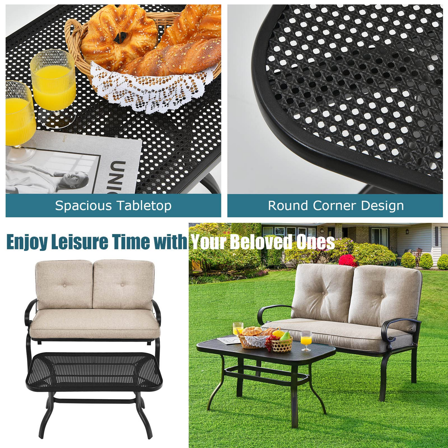 Patio Loveseat with Table Set - Tangkula