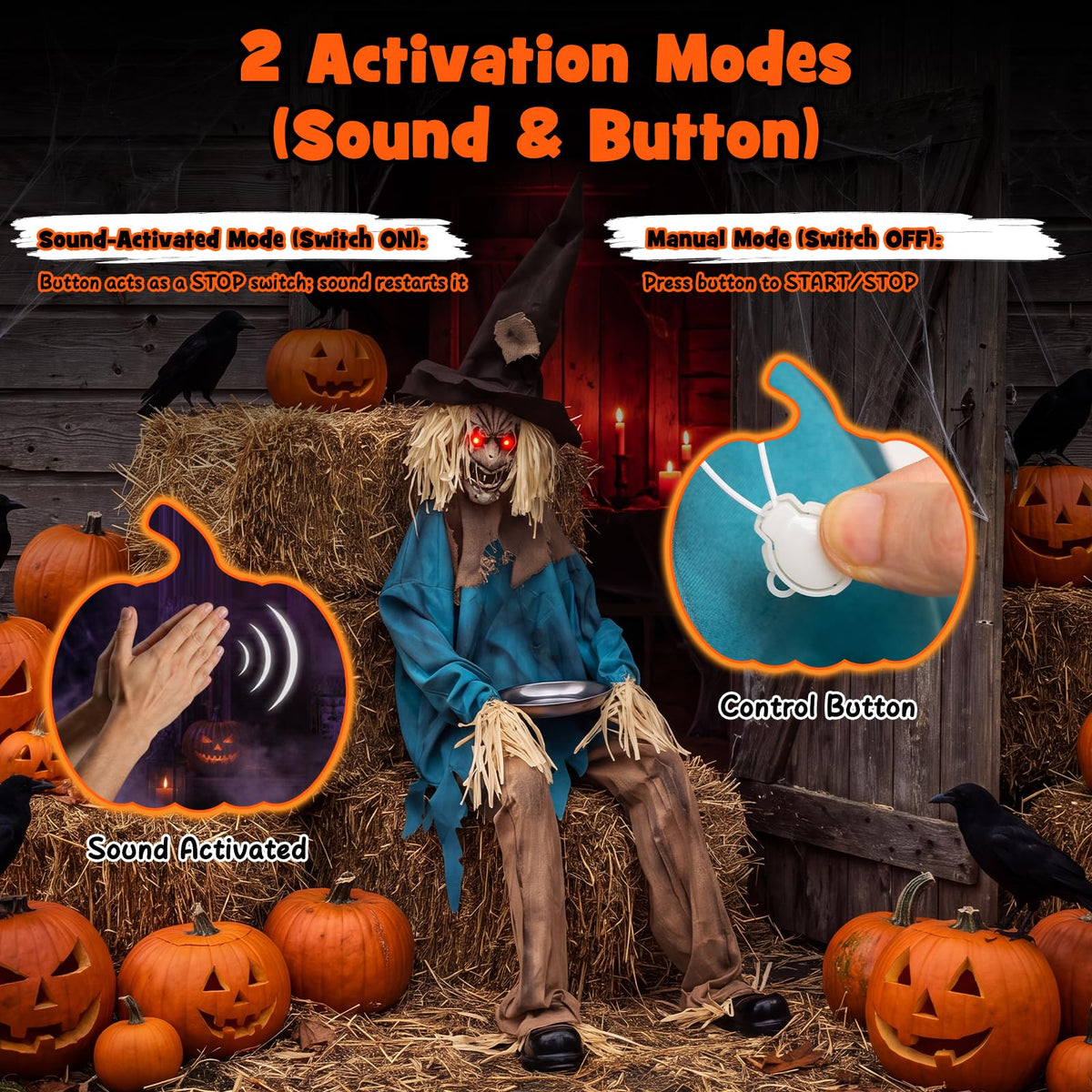 Tangkula 5.2 FT Animated Halloween Sitting Scary Scarecrow Decoration