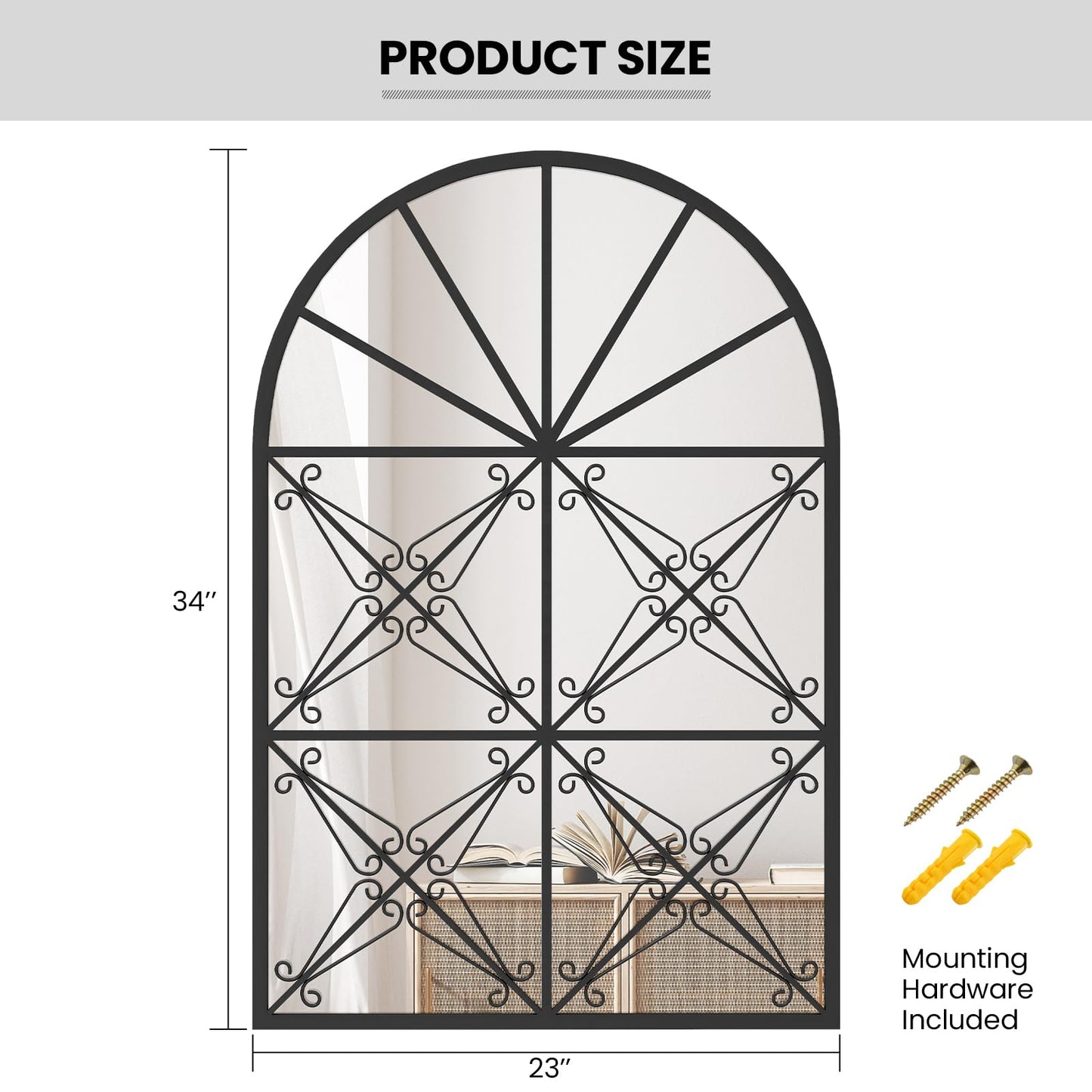 Tangkula 23" x 34" Arched Window Mirror, Modern Decorative Arch Mirror
