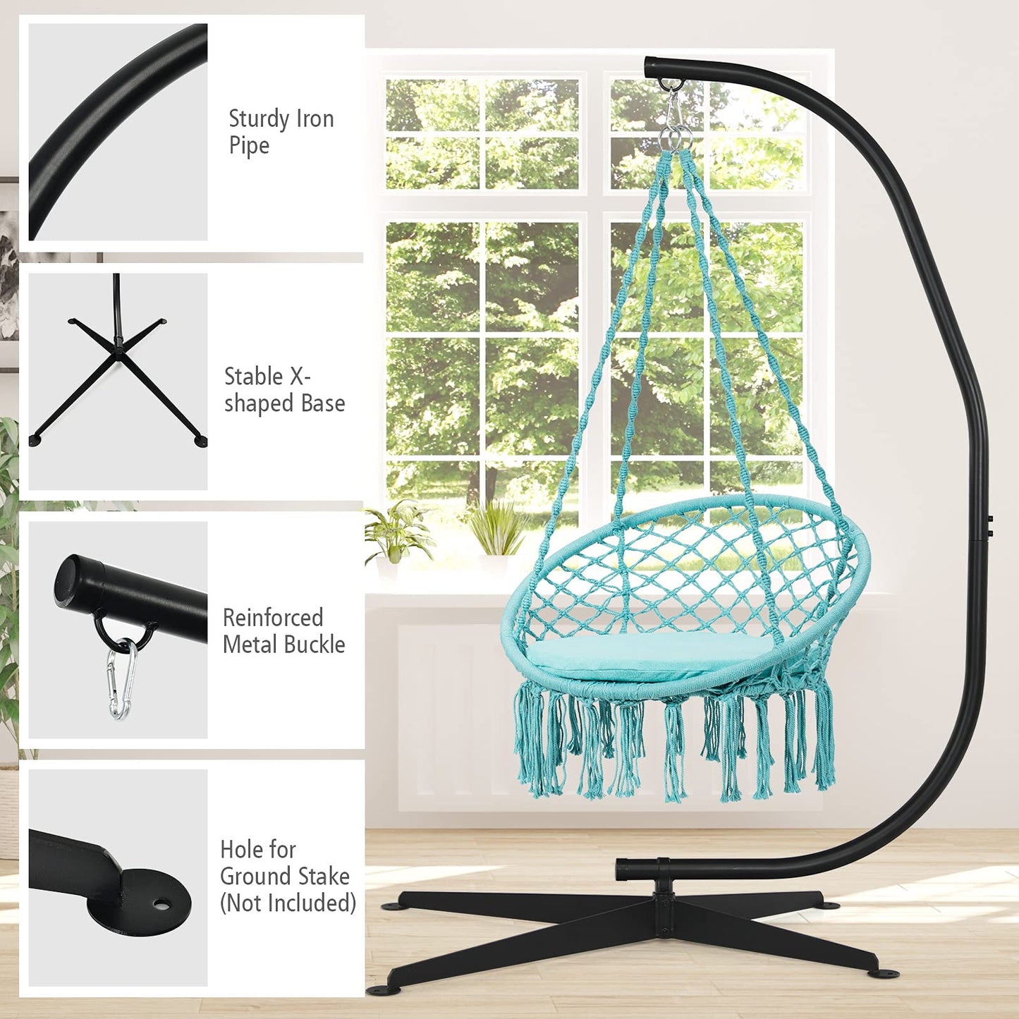 Hammock Stand, Steel C Stand for Hanging Chair, 360-Degree Rotation Egg Chair Stand