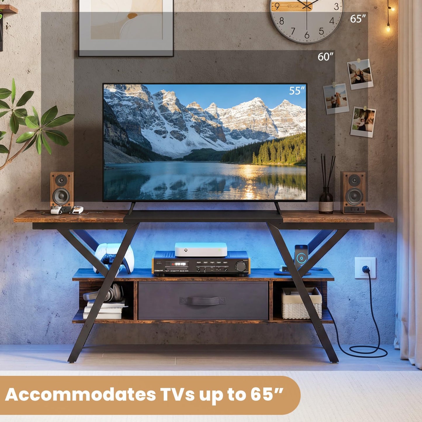 Tangkula TV Stand with Power Outlets & LED Lights for PS5