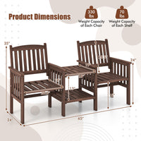 Tangkula Outdoor Fir Wood Loveseat with 2-Tier Side Table and Umbrella Hole
