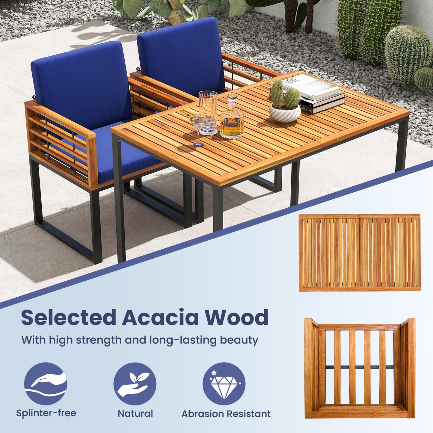 Tangkula Acacia Wood Outdoor Dining Chairs Set of 2/4