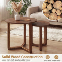 Tangkula Round Nesting Coffee Table Set of 2 with Solid Rubber Wood Tripod Legs