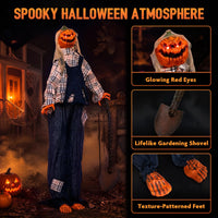 Tangkula 5.3 FT Animated Halloween Standing Pumpkin with Shovel Decorations
