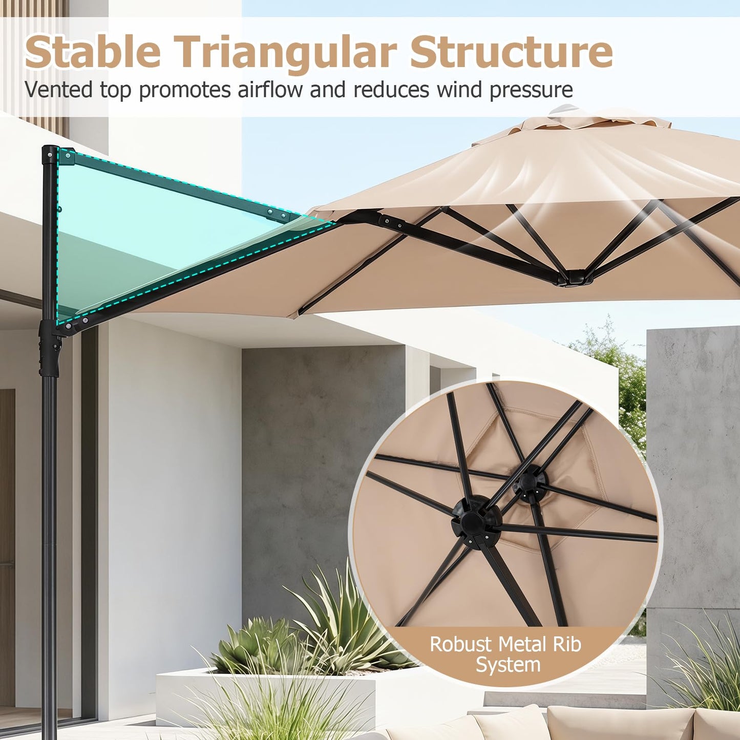Tangkula 10 FT Patio Umbrella | Cantilever Offset Outdoor Umbrella with 360-Degree Rotation