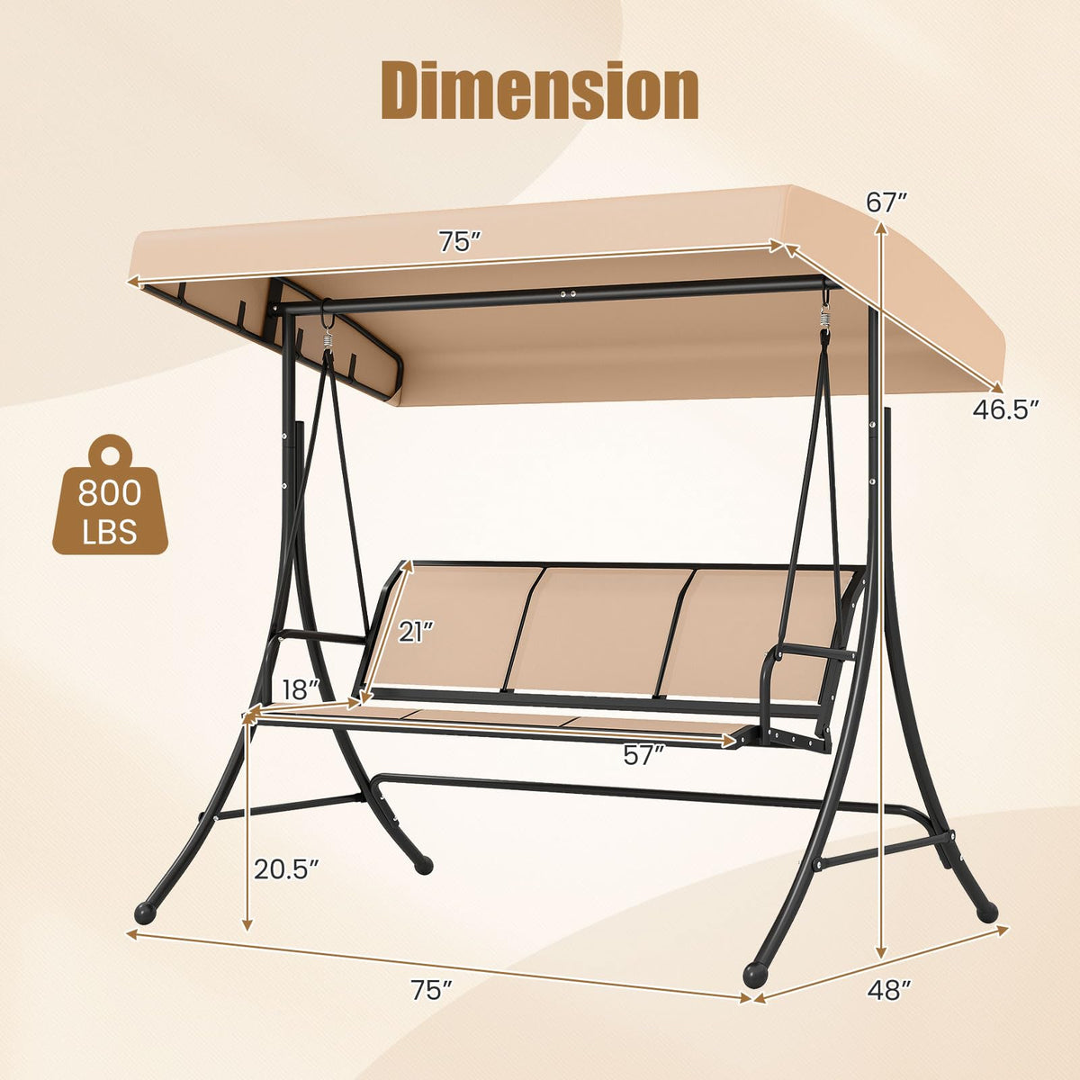 Tangkula 3 Person Porch Swing with Adjustable Canopy