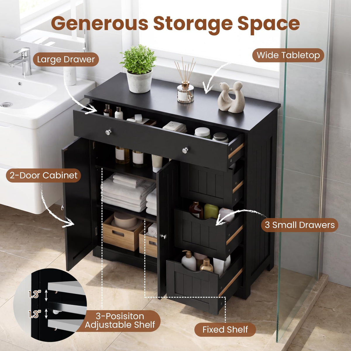 Meuble de salle de bain Tangkula avec tiroirs