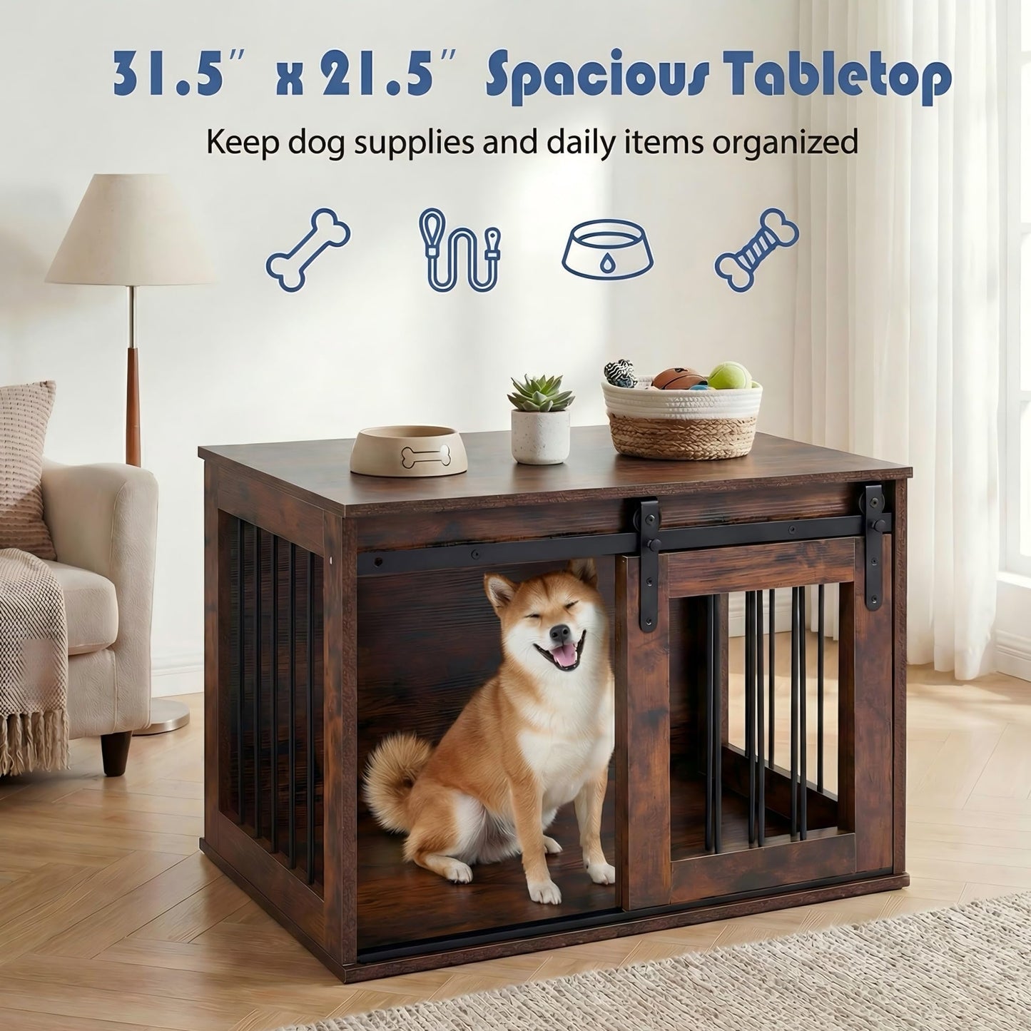 Tangkula Farmhouse Wooden Dog Crate Furniture