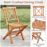 Tangkula Teak Wood Folding Patio Chairs Set of 2/4 (X-Shaped Back）