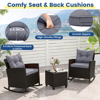 Tangkula 3 Piece Wicker Outdoor Rocking Chairs Set for Porch Garden Patio Backyard Poolside