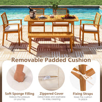 Tangkula 6 Pieces Outdoor Acacia Wood Dining Set for Backyard Garden Poolside Deck