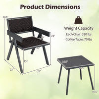 Tangkula 3 Pieces Patio PE Wicker Bistro Set