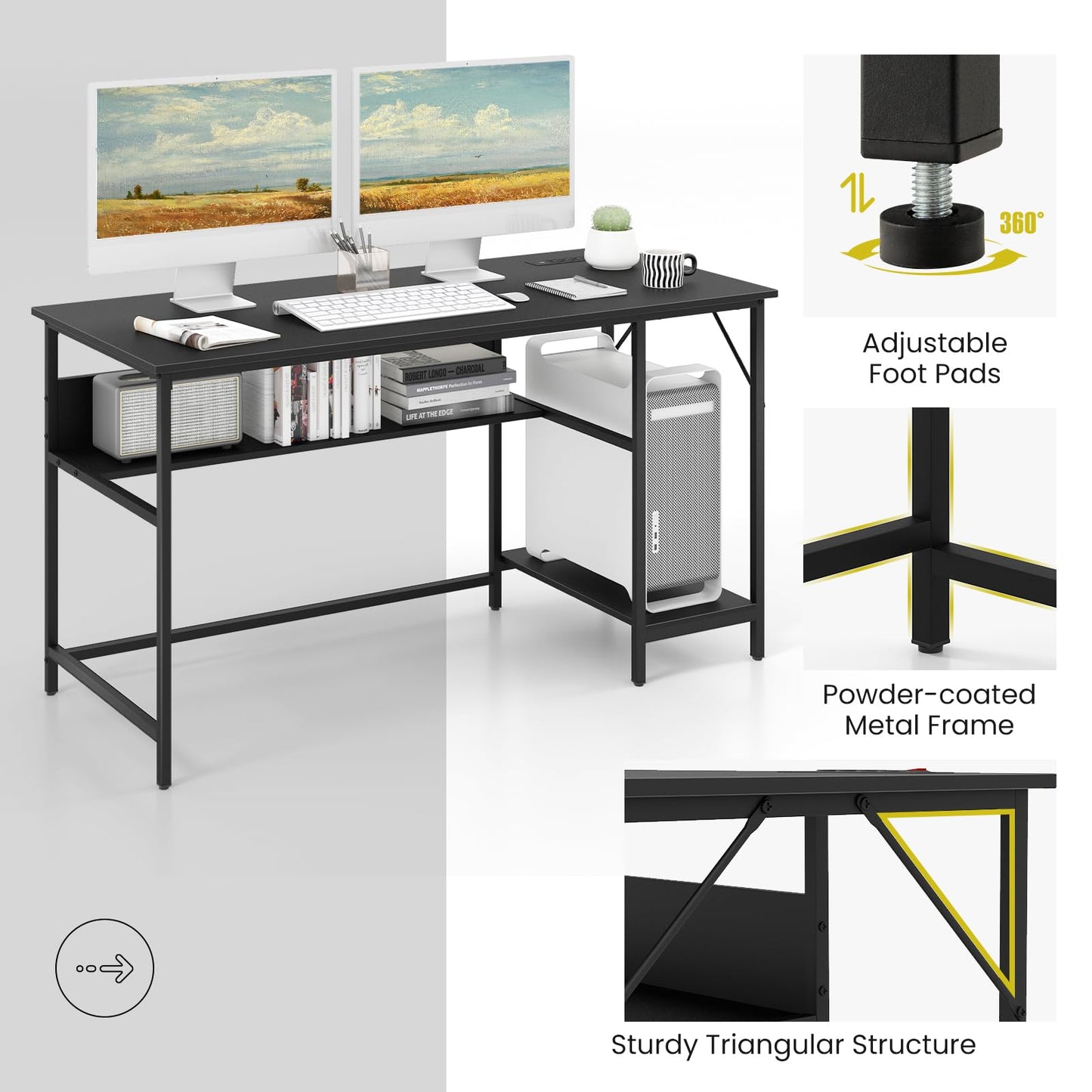 Tangkula 55 Inch Computer Desk with Power Outlet & USB Ports
