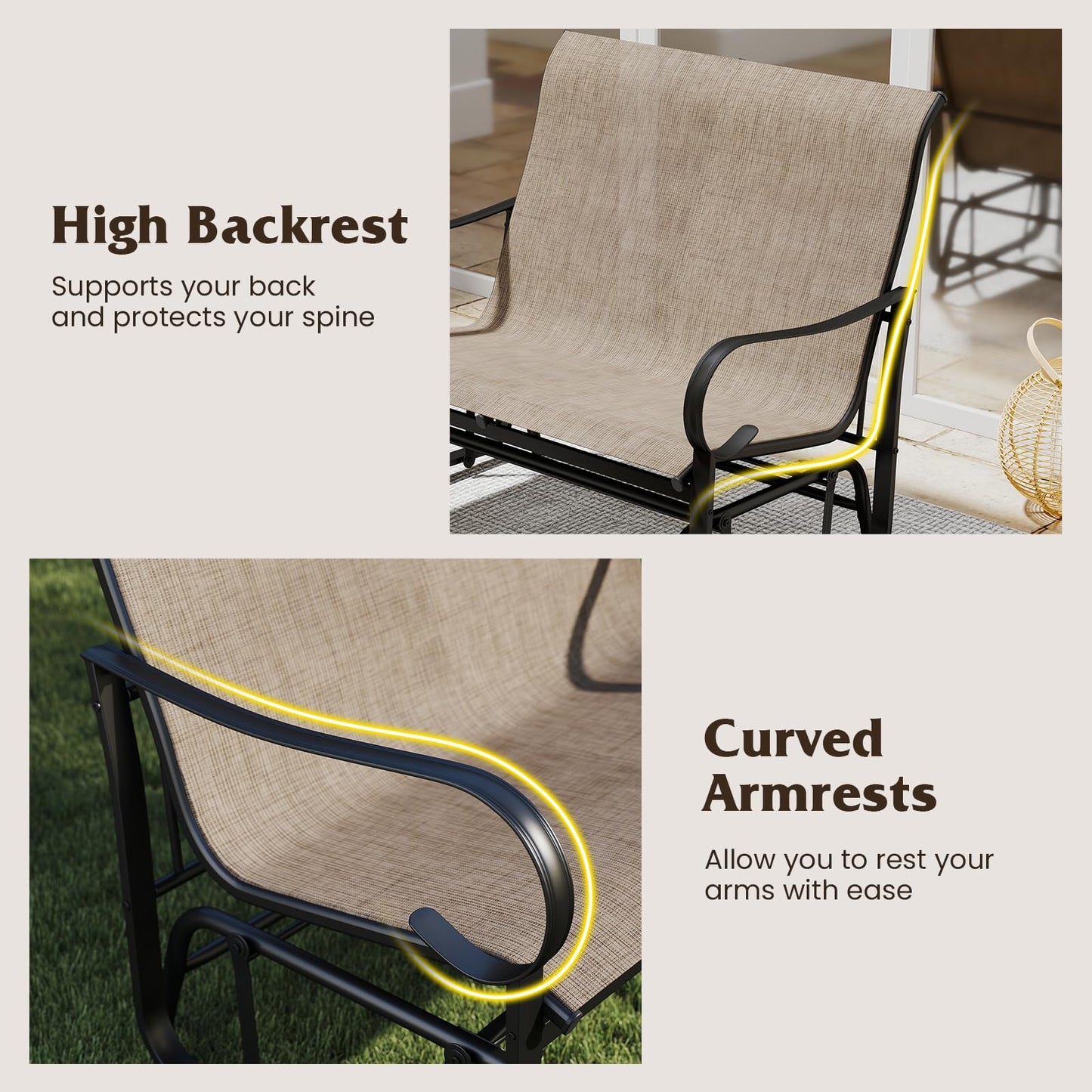 Banc de jardin Tangkula Gilder 2 places en tissu avec dossier haut