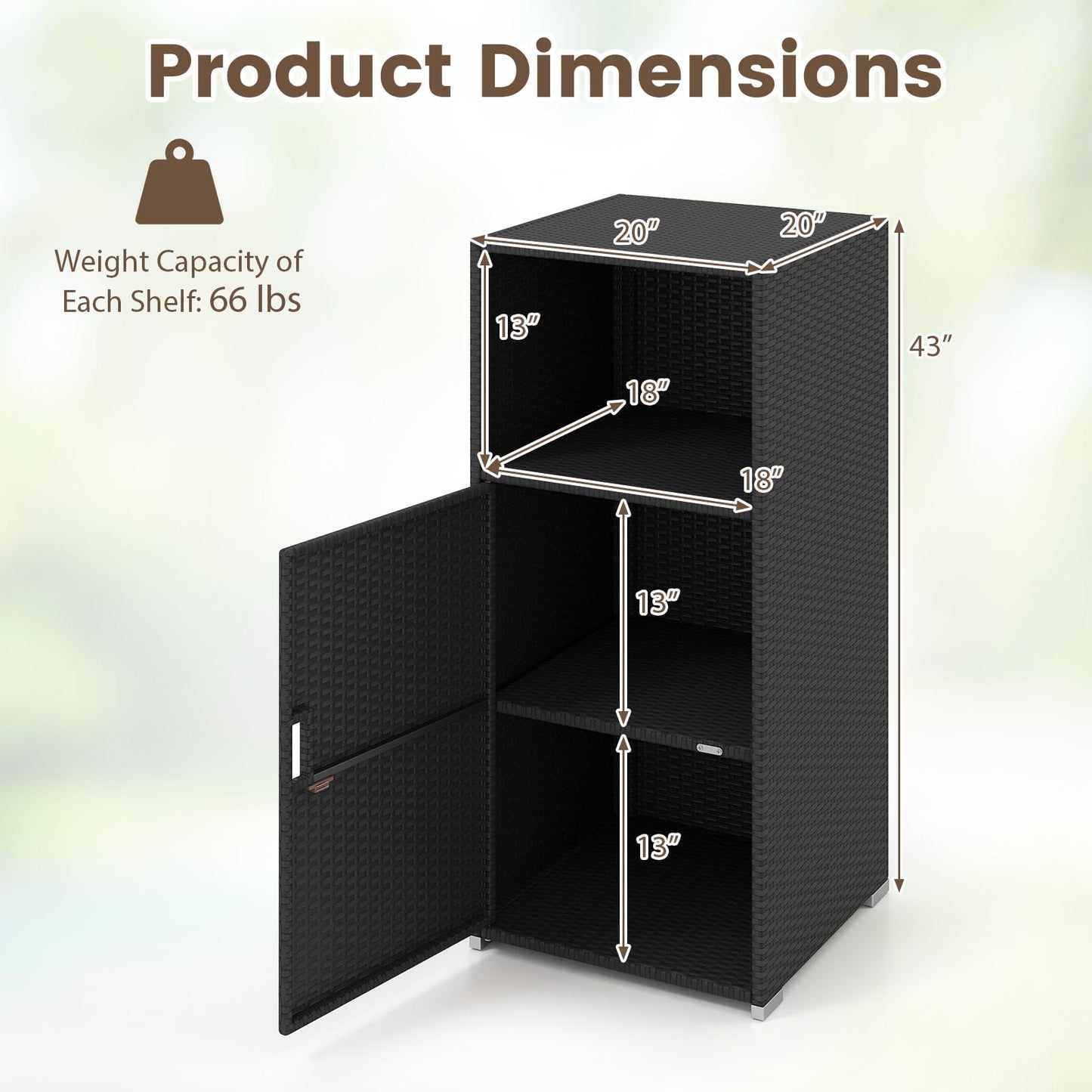 Tangkula Rattan Outdoor Storage Cabinet with 3 Storage Shelves