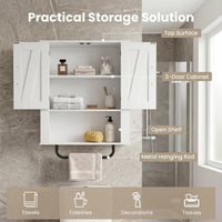 Tangkula Bathroom Wall Cabinet with 2 Barn Doors & Metal Towel Bar