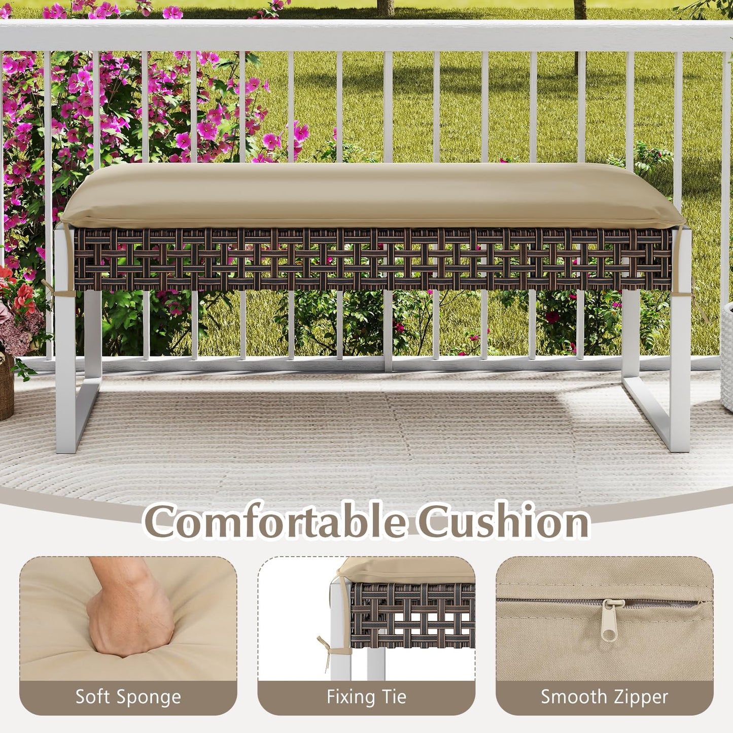 Repose-pieds d'extérieur Tangkulka avec coussin moelleux et cadre en métal
