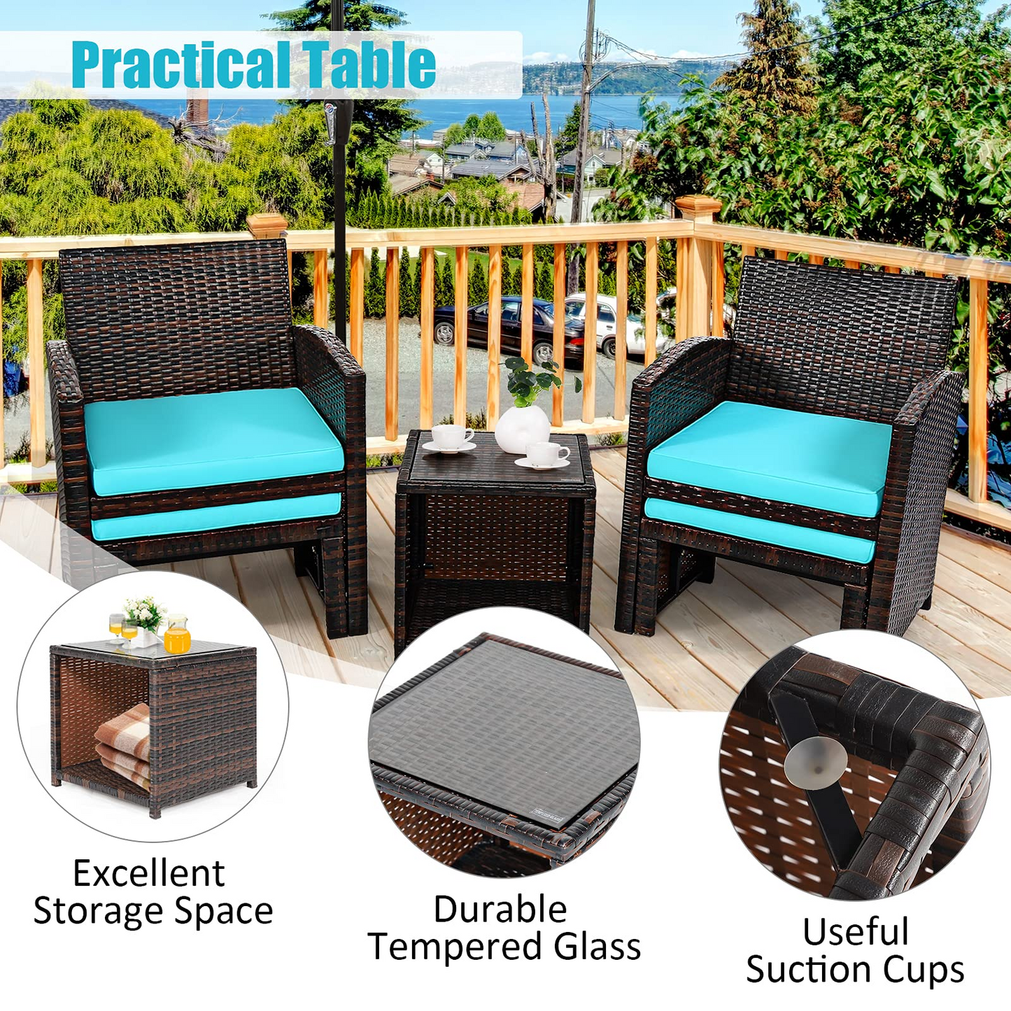 Tangkula 5 Pieces Patio Rattan Furniture Set, Outdoor Conversation Set