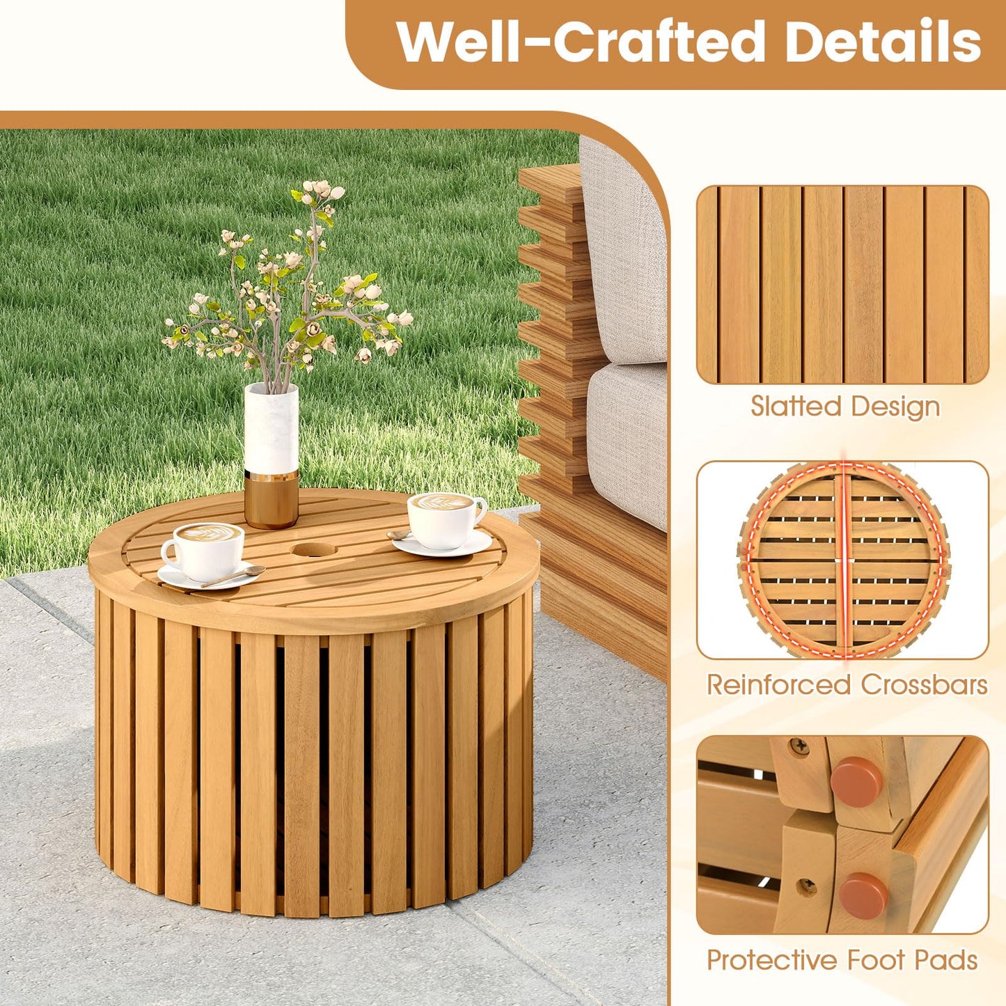 Tangkula 2-in-1 Outdoor Side Table with Storage for Backyard