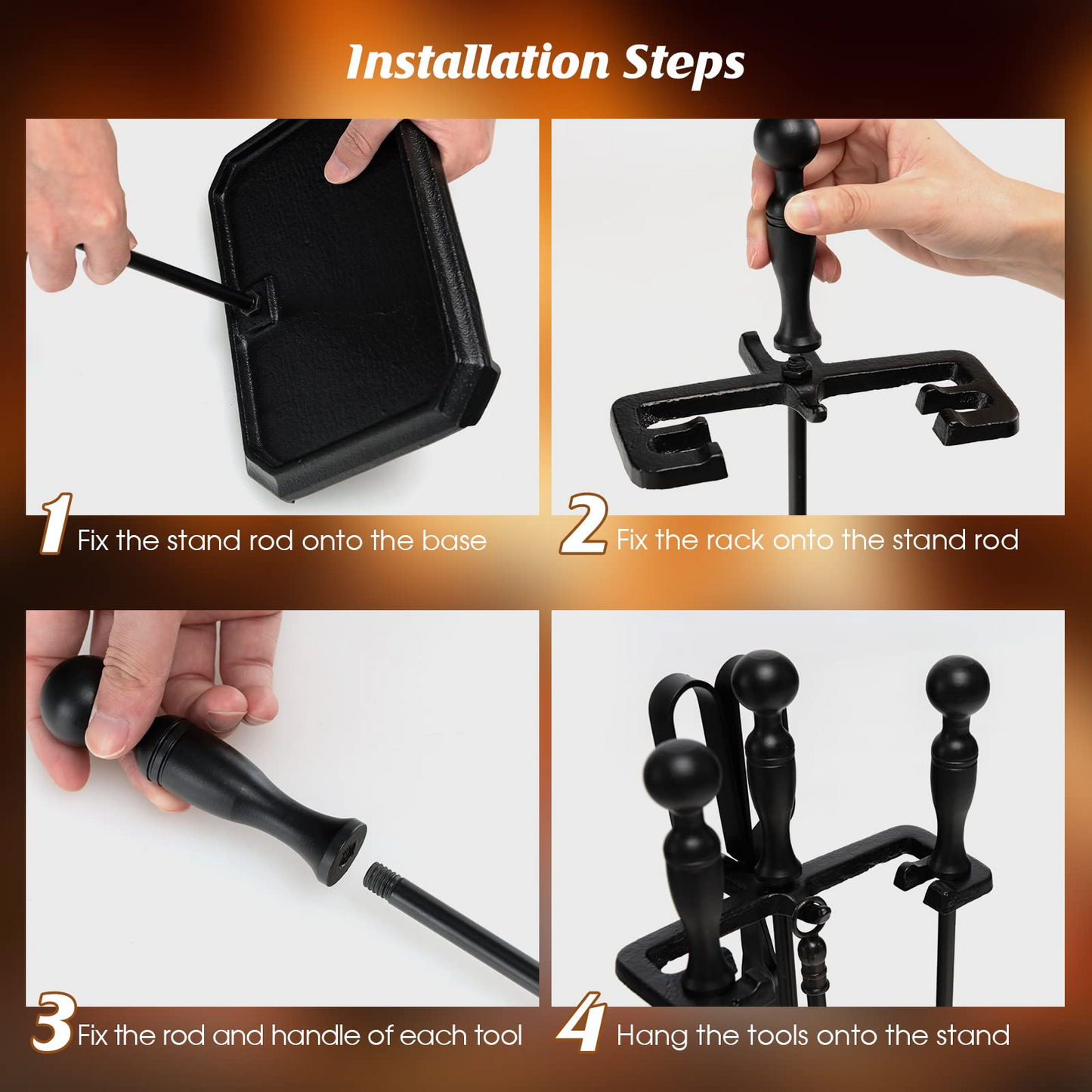 Tangkula 5-Piece Fireplace Tool Set, Heavy Duty Fire Wood Tool Set with Tong, Brush, Shovel, Poker, Stand