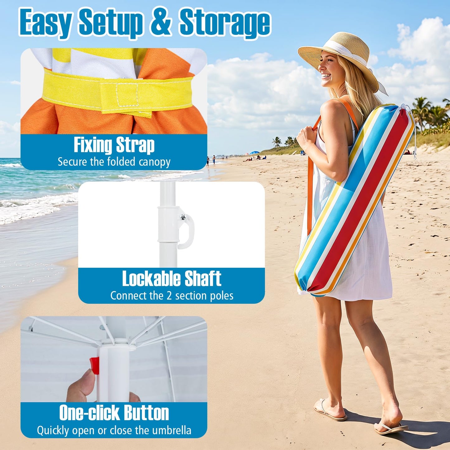 Tangkula 6.5 FT Scalloped Beach Umbrella with Cup Holders | UPF 50+