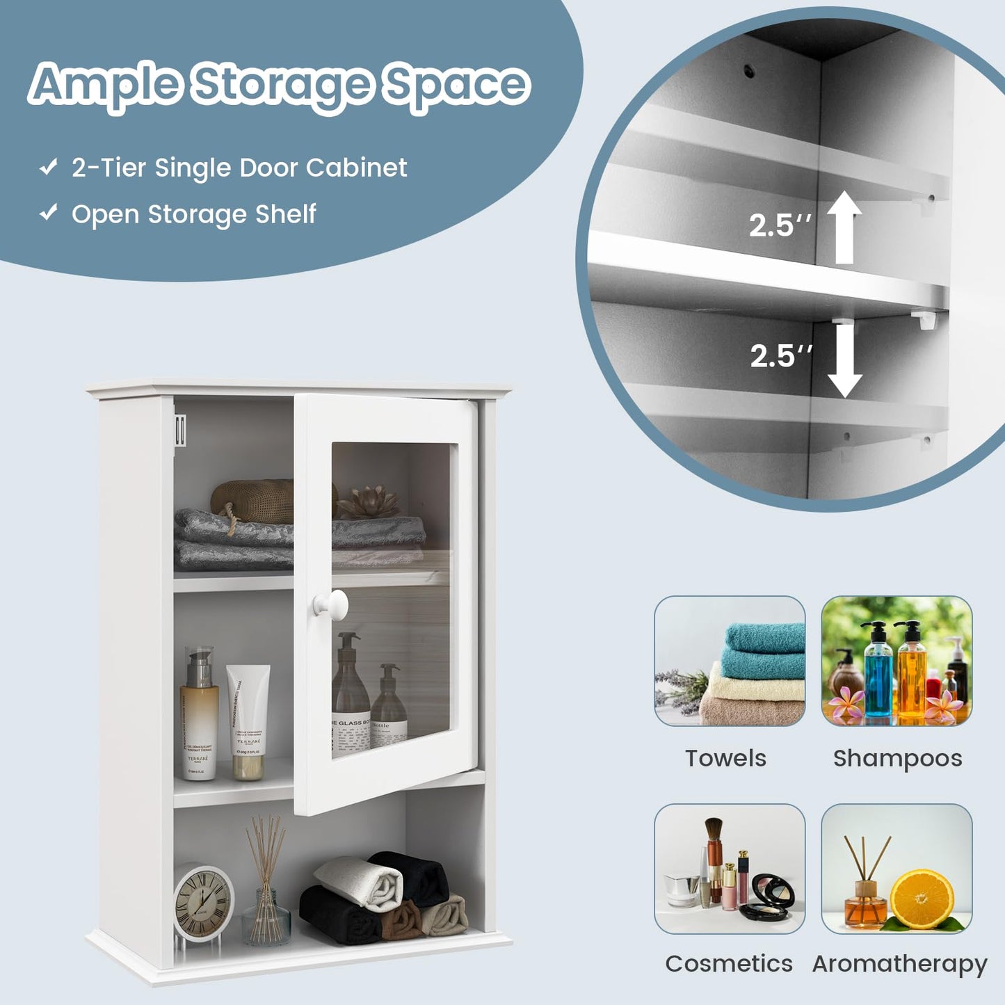 Tangkula Bathroom Cabinet With Door and Open Shelf