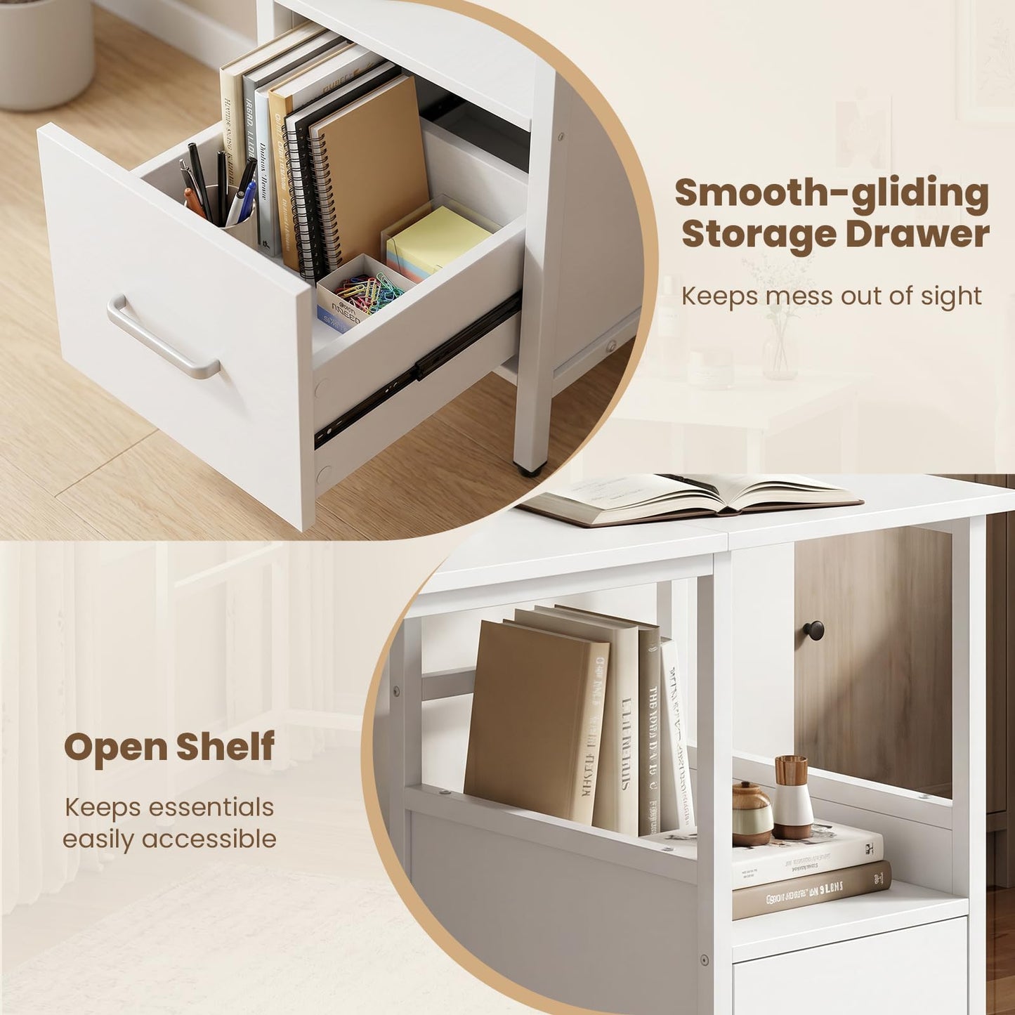 Tangkula White Desk with Storage Drawer & Shelf