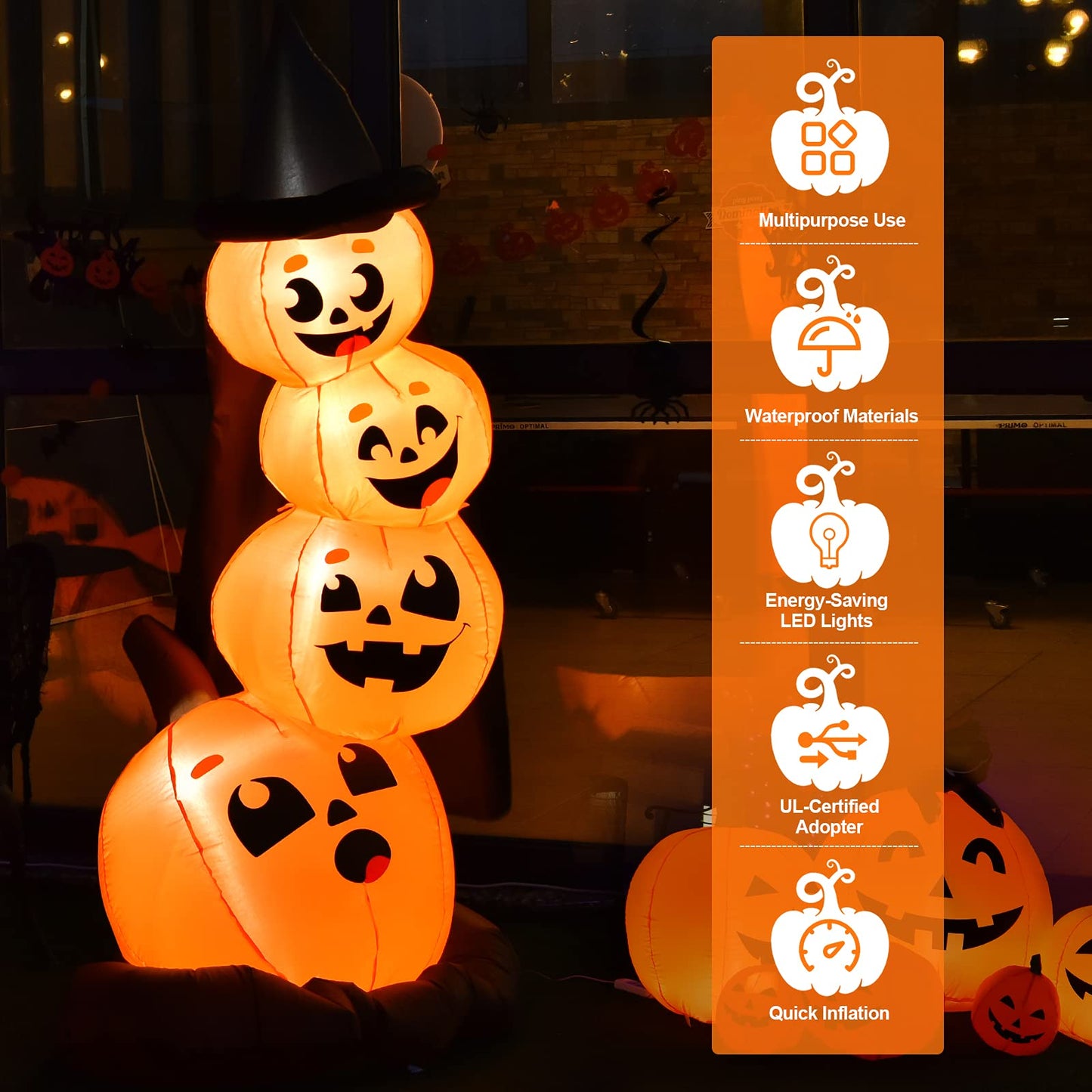 7 Ft Halloween Inflatable Stacked Pumpkins with Build-in LED Lights & Blower